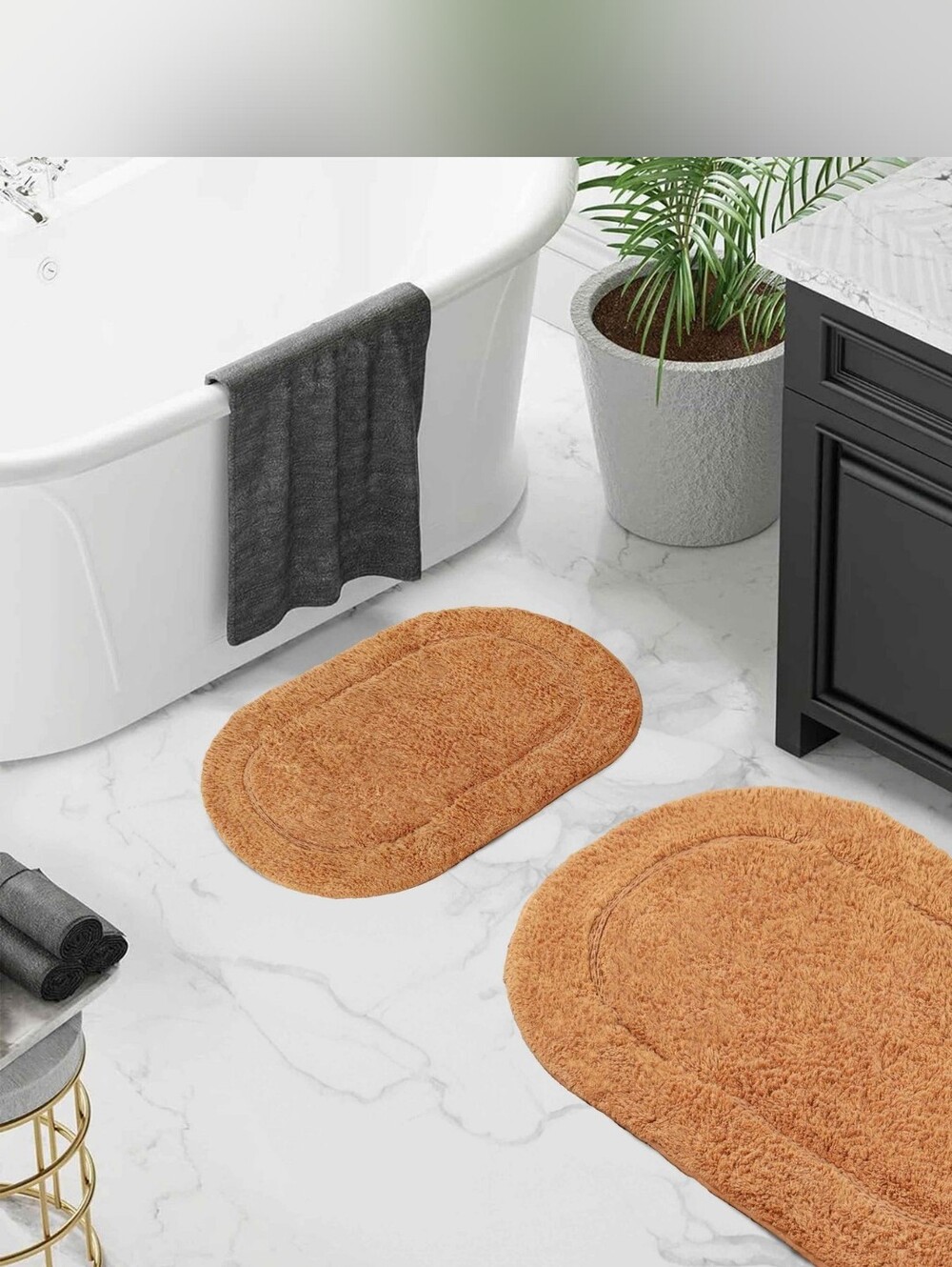Superior Oval Solid Non-Skid Washable Cotton 2-Pc. Bath Rug Set.